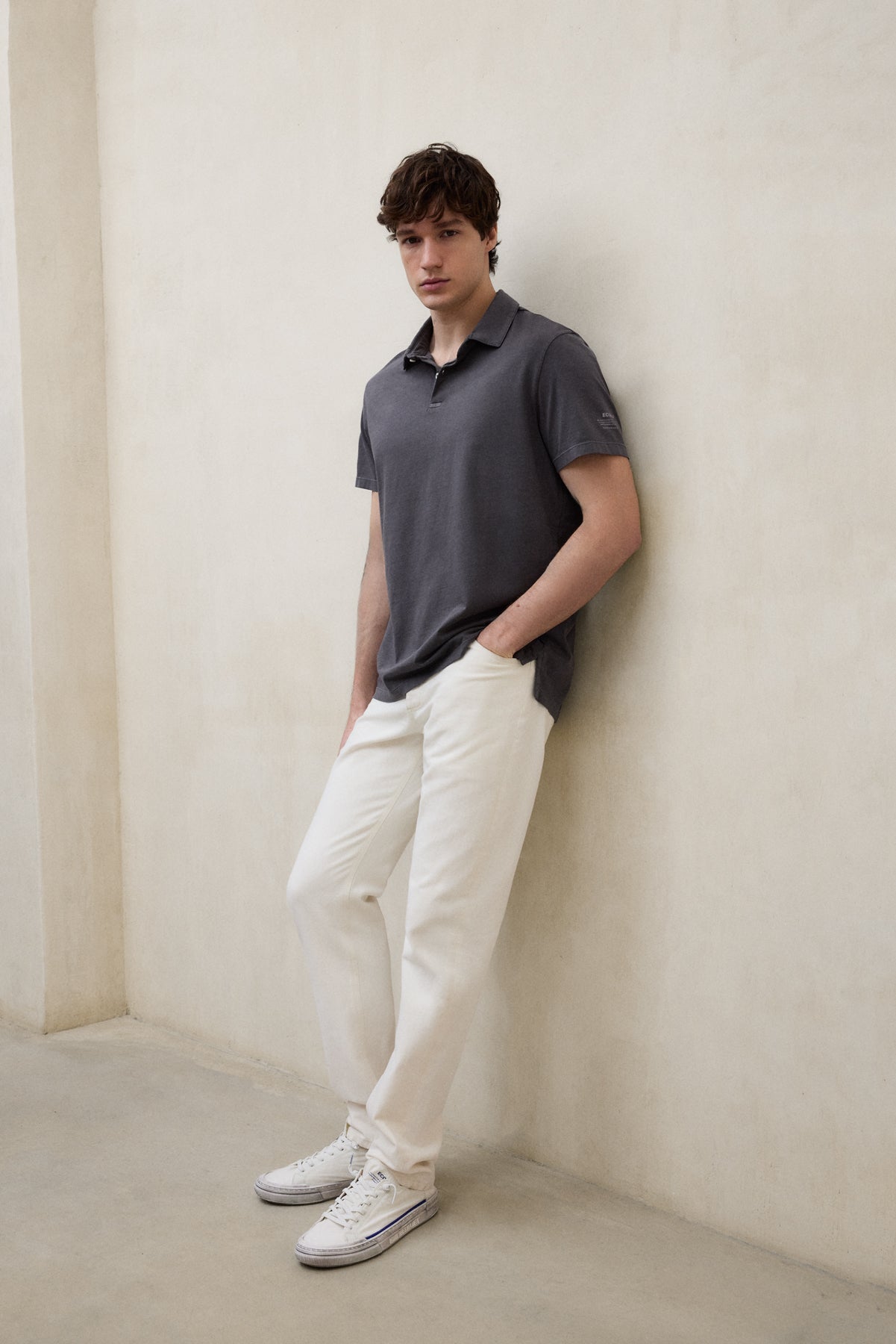 THEO DARK GREY KNIT POLO SHIRT FOR MEN | ECOALF