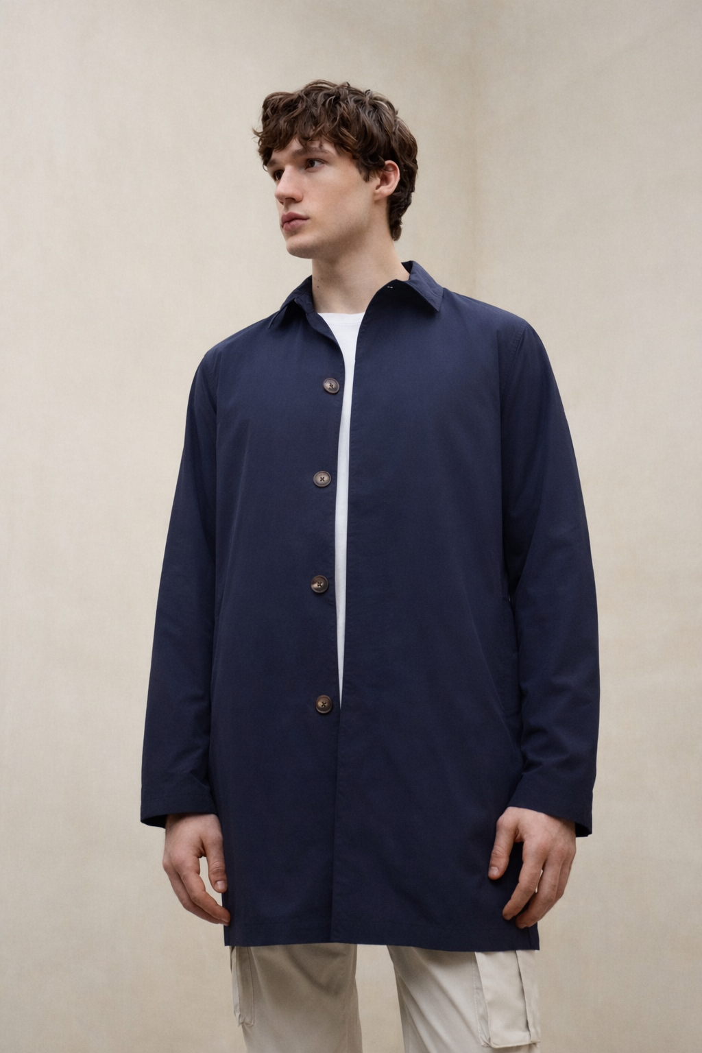 NAVY BLUE PACKABLE VESTAL TRENCH COAT FOR MEN | ECOALF NAVY BLUE PACKABLE VESTAL TRENCH COAT FOR MEN | ECOALF