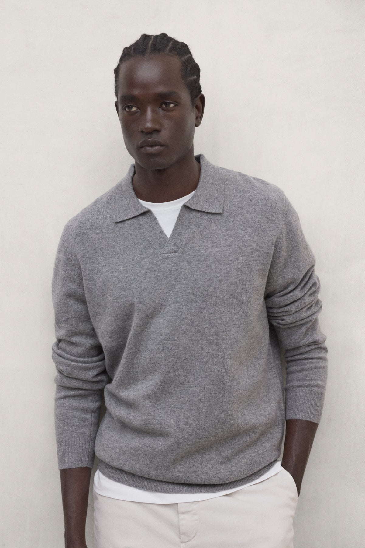 PULLOVER AUS MOPANE-WOLLE, GRAU