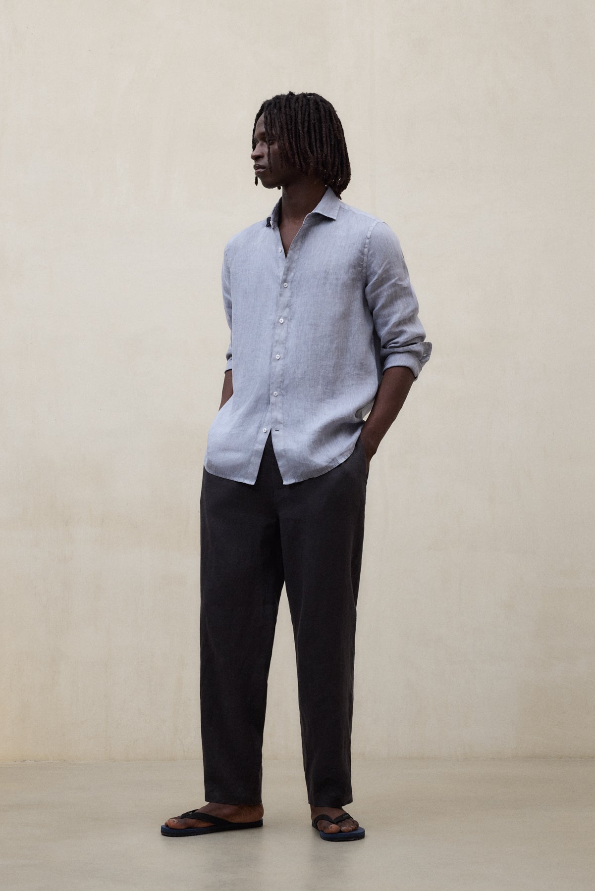 DARK GREY ETHIWIN LINEN TROUSERS