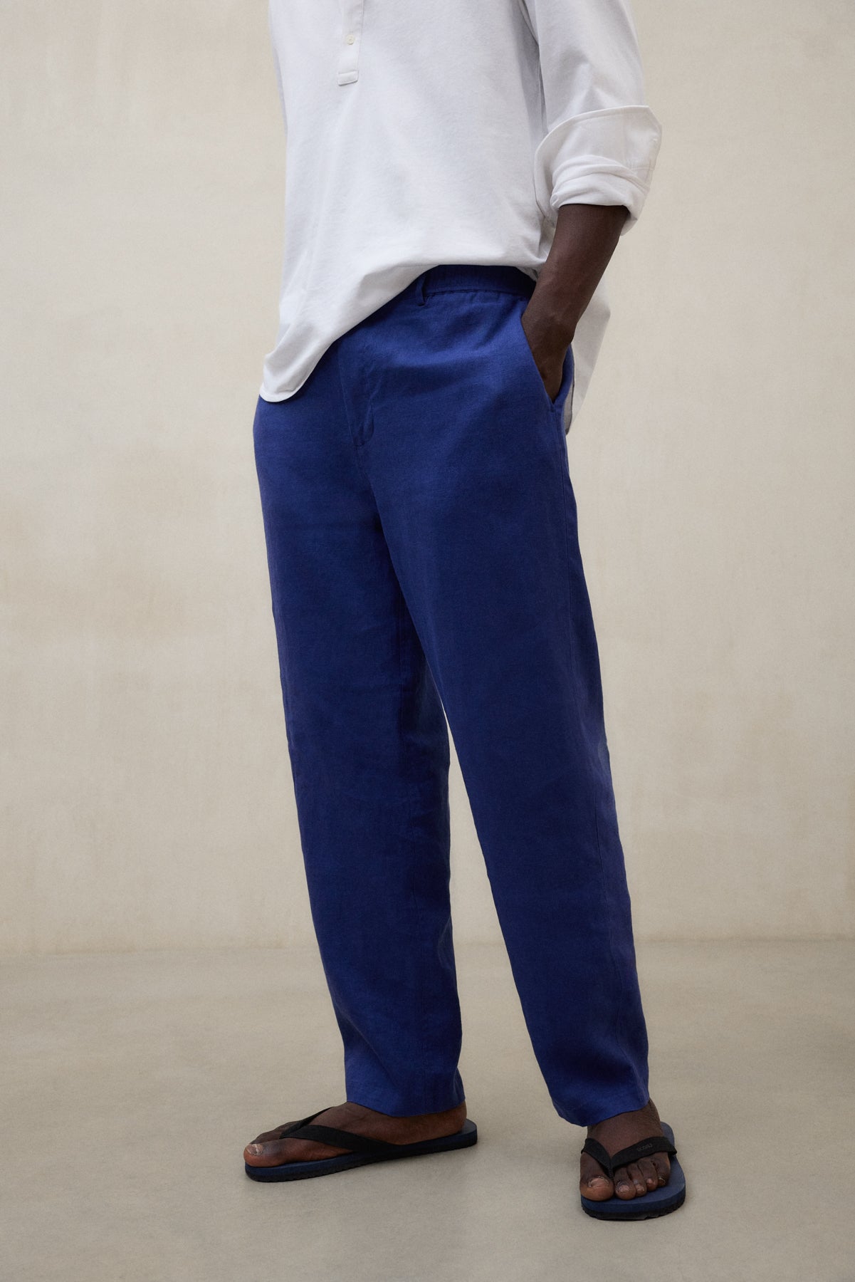 PANTALONES DE LINO ETHIWIN AZUL