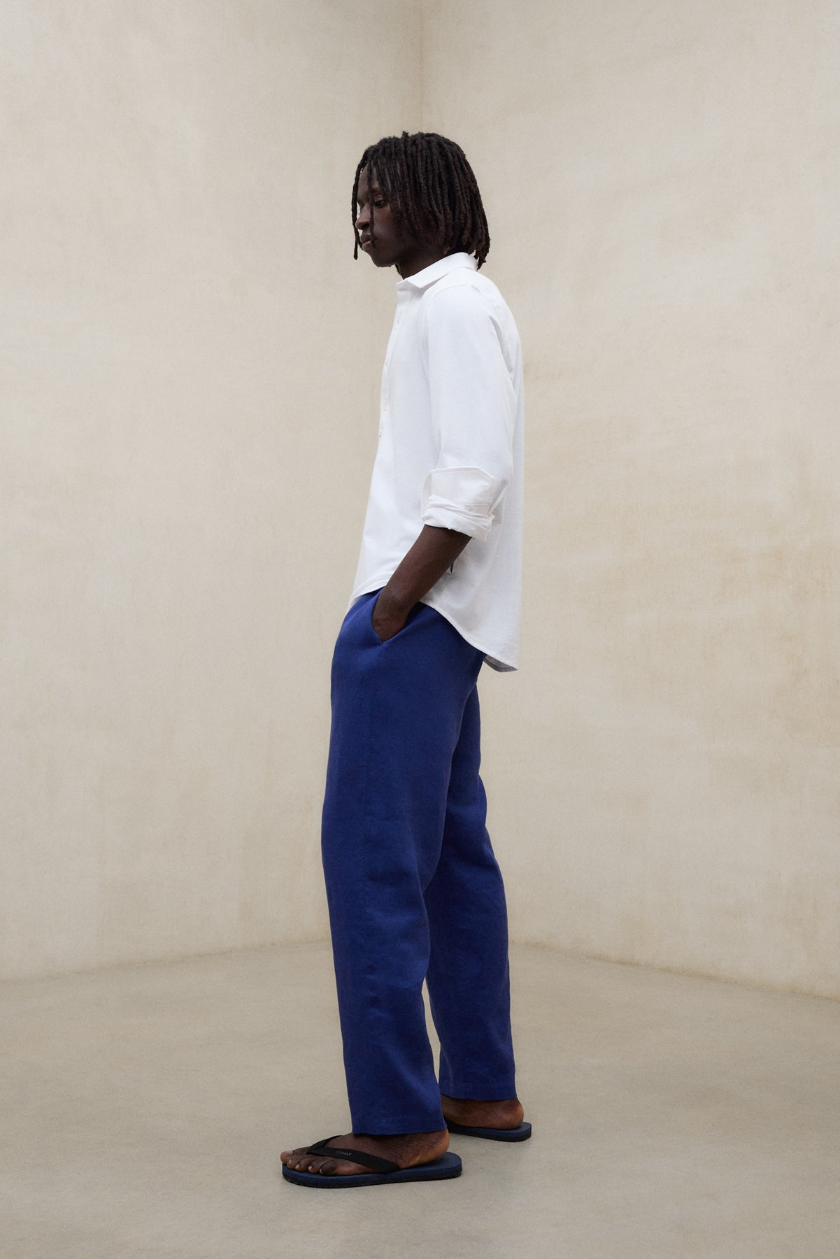 PANTALONES DE LINO ETHIWIN AZUL