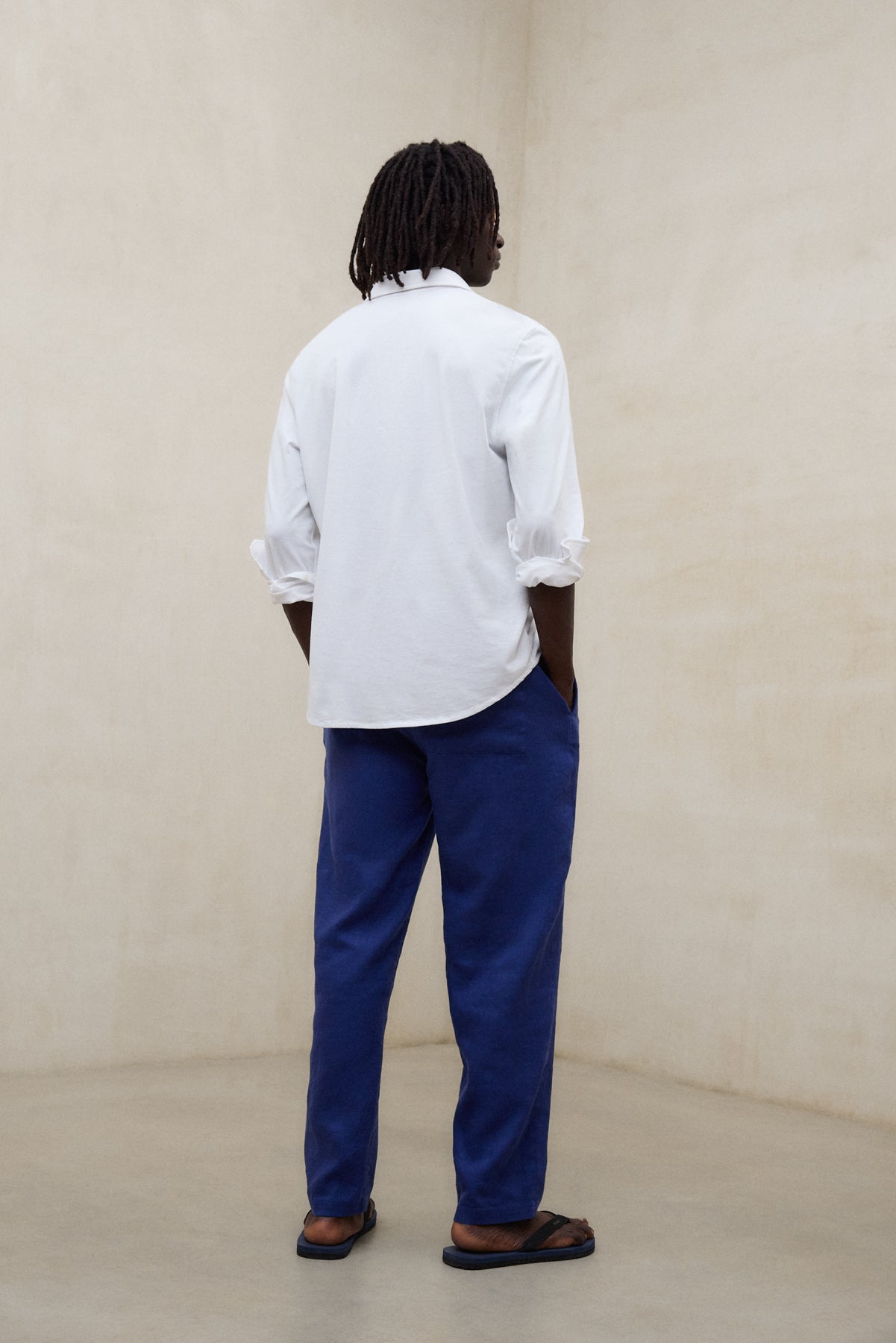 PANTALONES DE LINO ETHIWIN AZUL