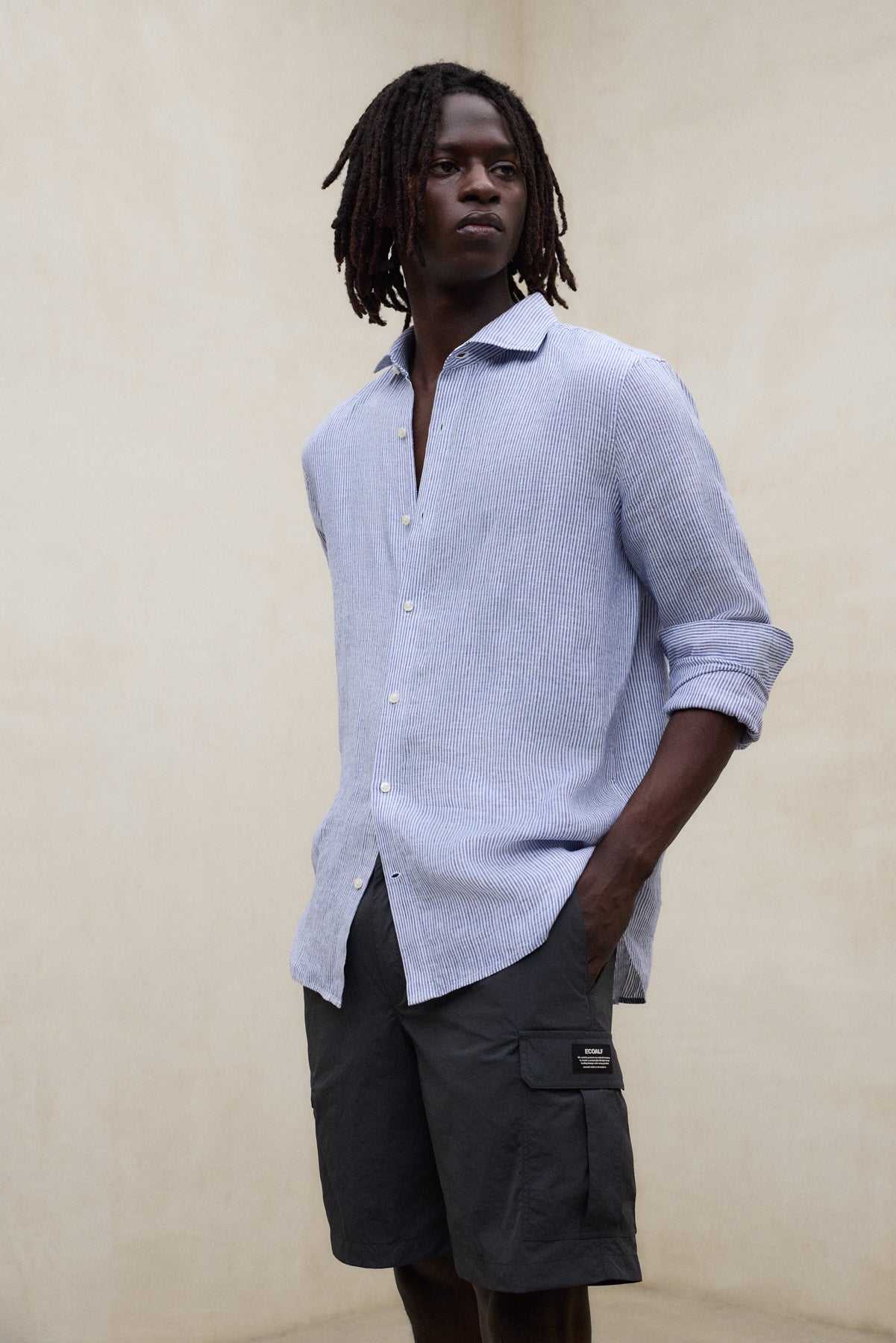 CHEMISE ALFREDO EN LIN À RAYURES BLEU MARINE