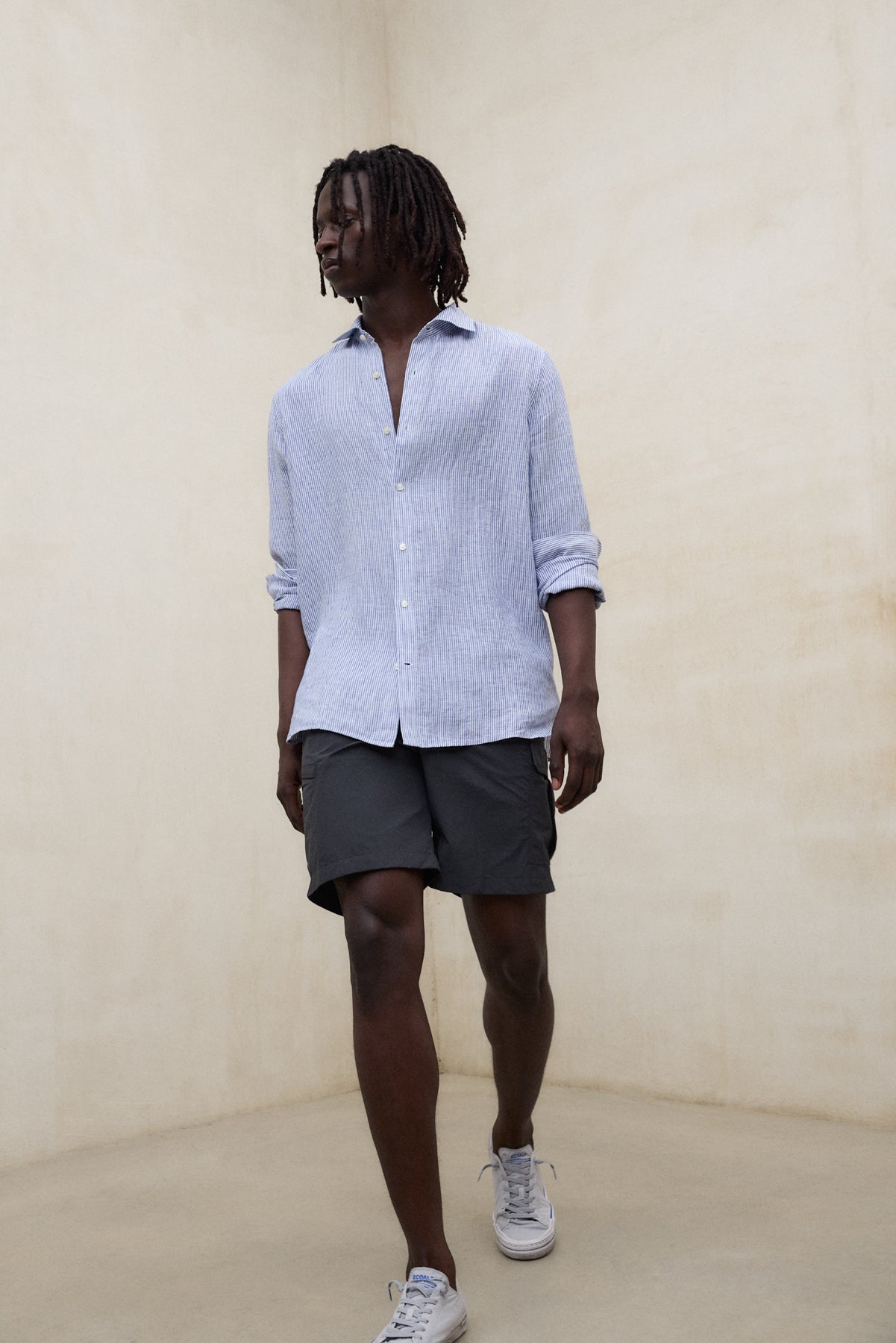 CHEMISE ALFREDO EN LIN À RAYURES BLEU MARINE