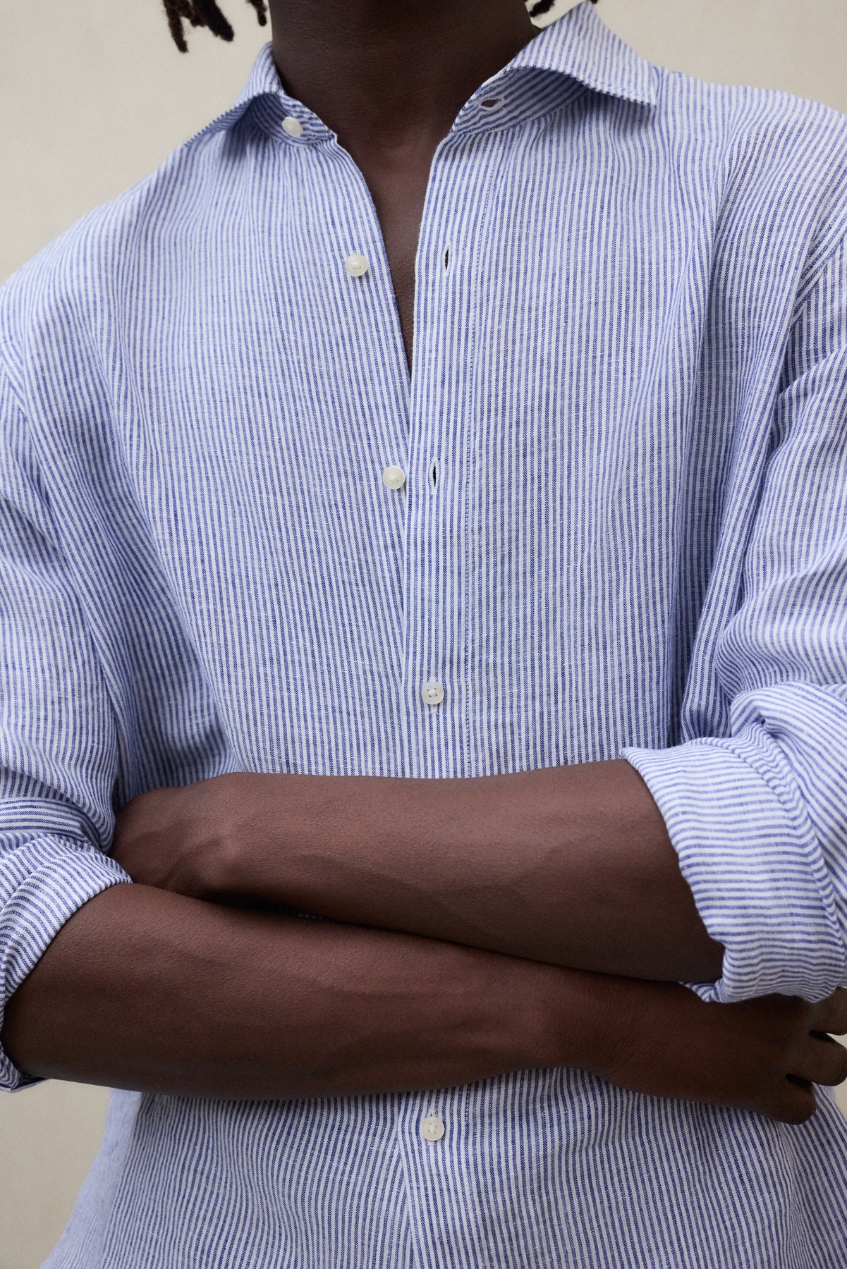 CHEMISE ALFREDO EN LIN À RAYURES BLEU MARINE