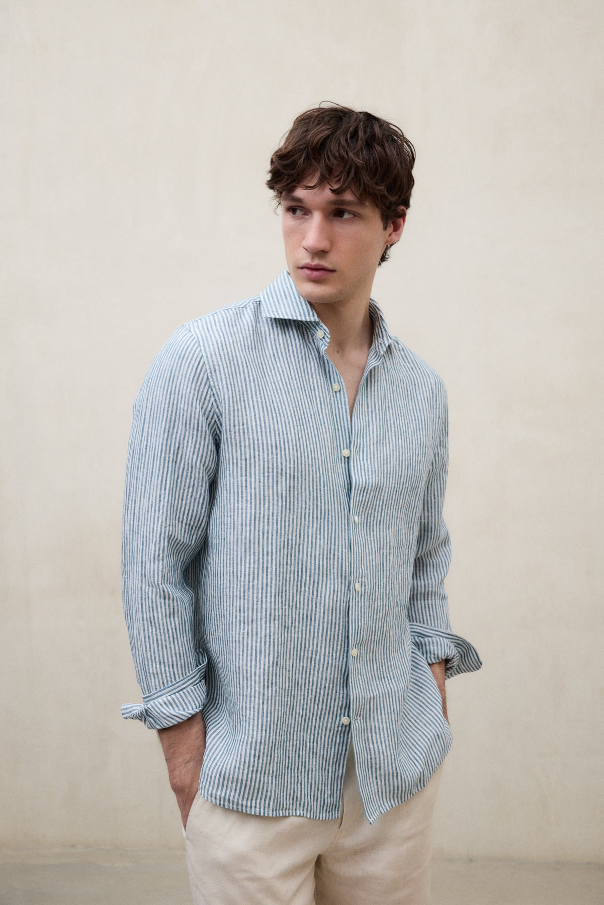 CHEMISE ALFREDO EN LIN À RAYURES VERTES