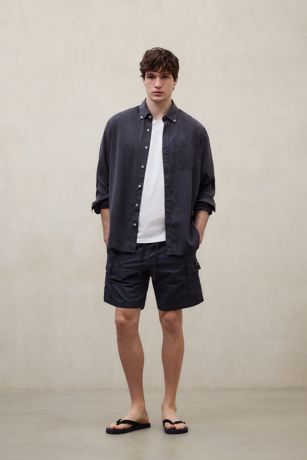 CAMISA ANTEJO DE TENCEL AZUL MARINO