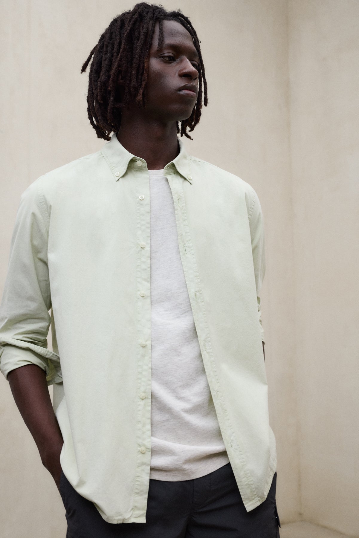 CAMISA ANTEJO DE POPELÍN VERDE