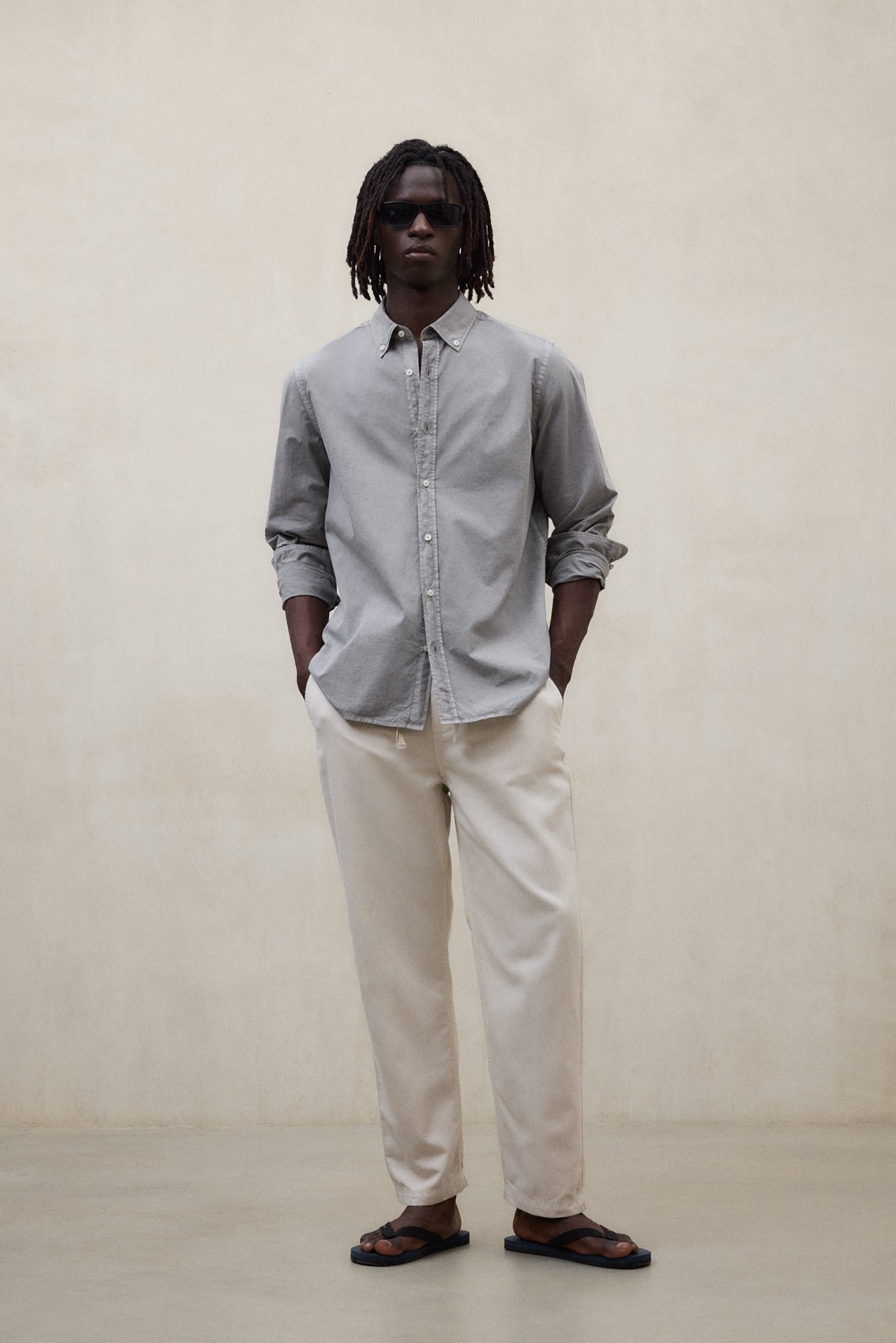 CAMISA ANTEJO DE POPELÍN GRIS OSCURO