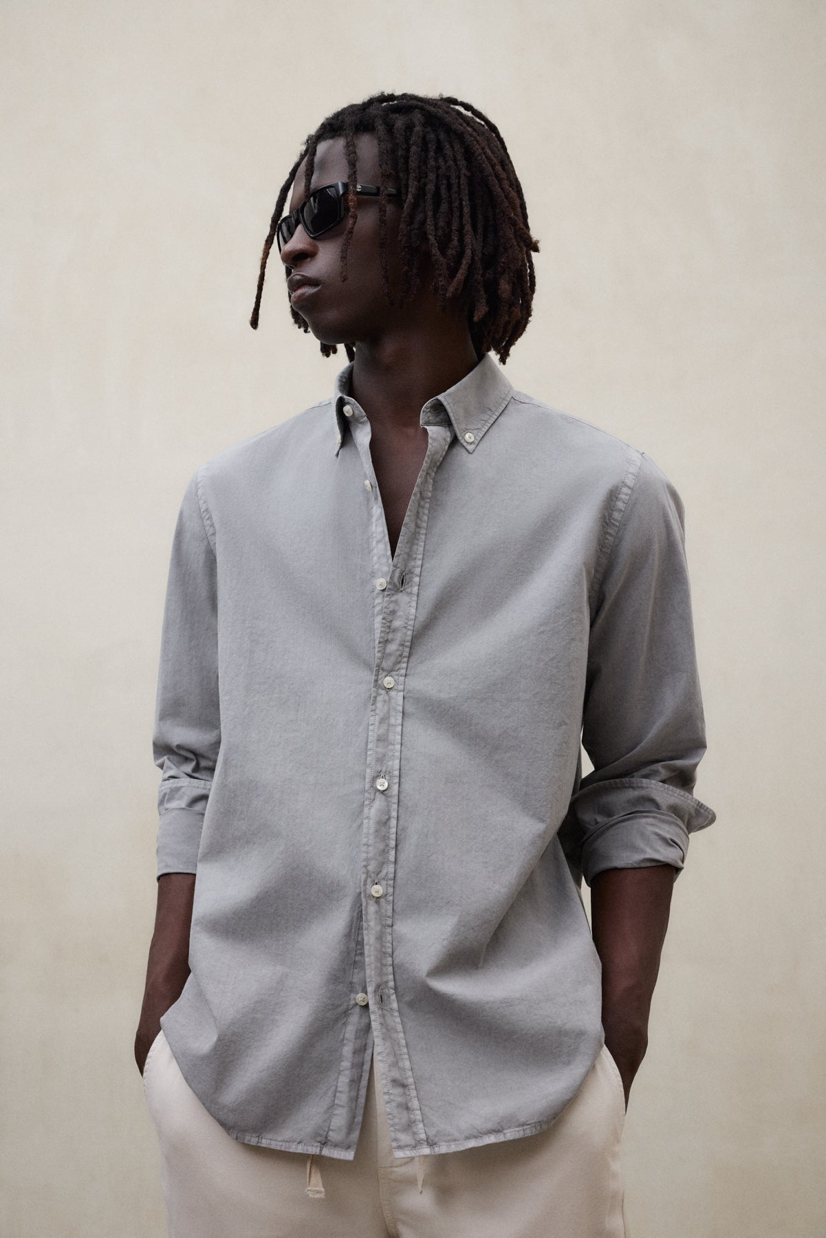 CHEMISE ANTEJO EN POPELINE GRIS FONCÉ