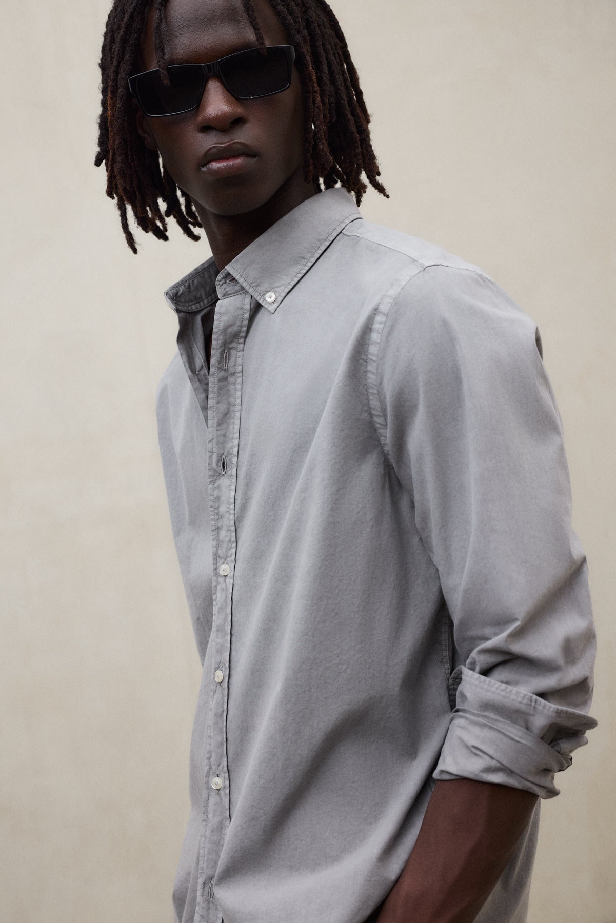 CHEMISE ANTEJO EN POPELINE GRIS FONCÉ