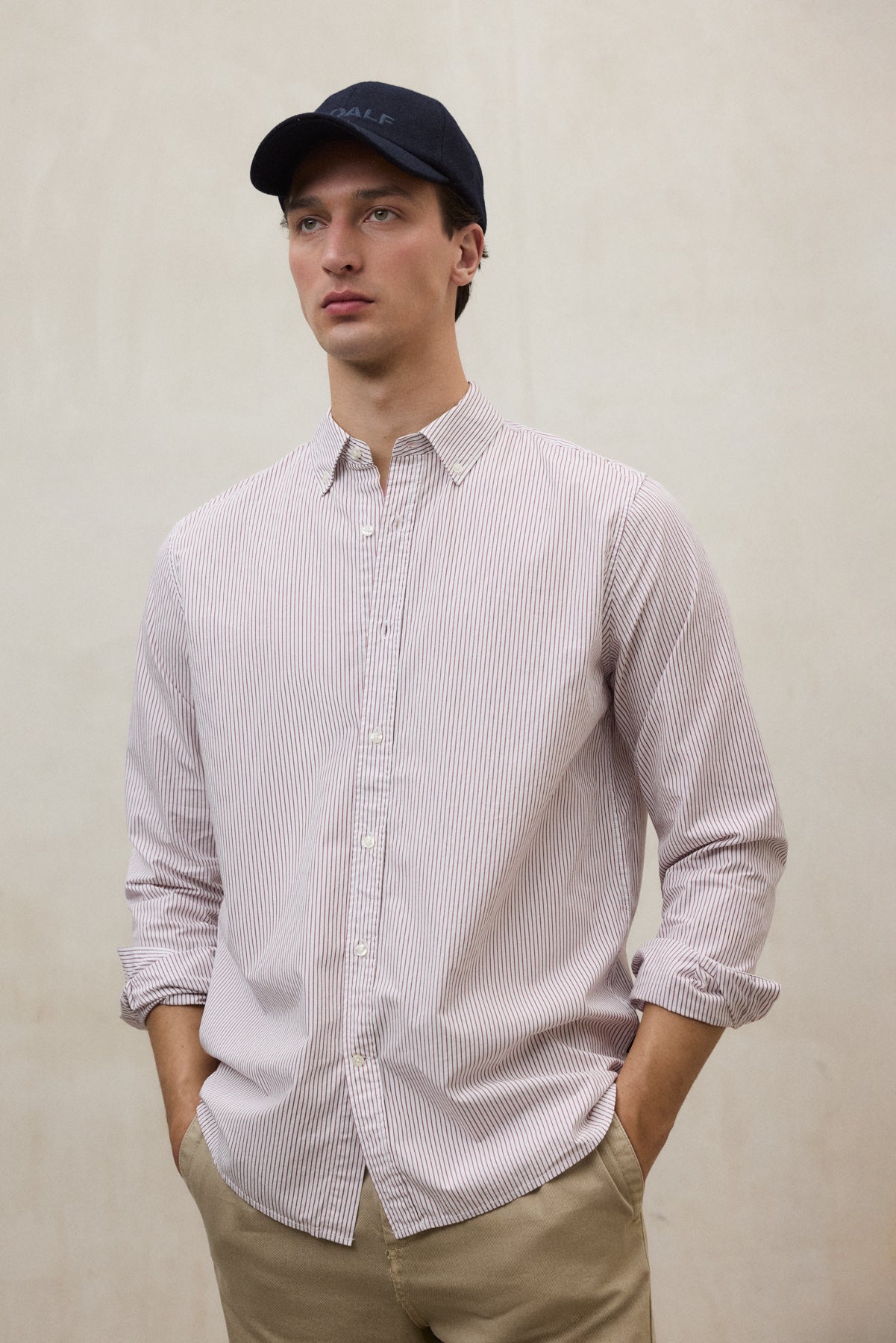 WHITE MAROON STRIPED ANTONIO SHIRT