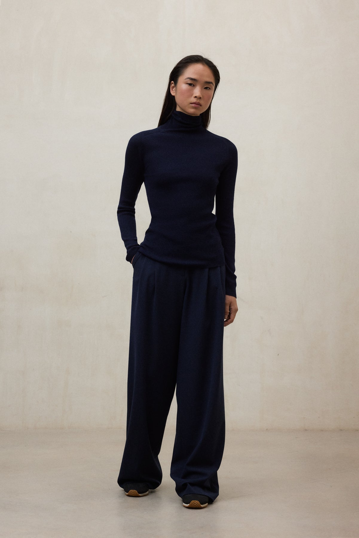 BLUE HIGH COLLAR LILY SWEATER