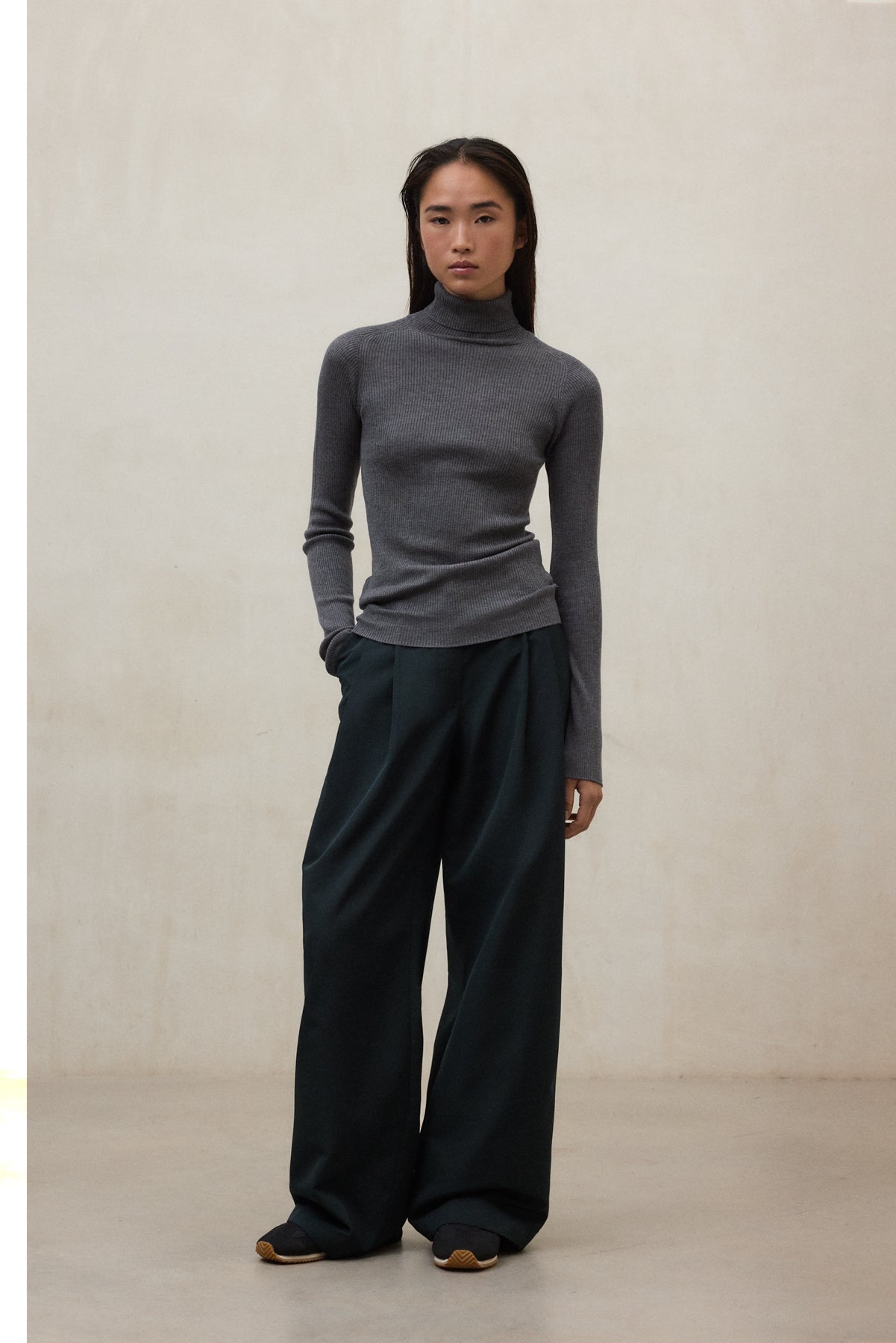 GREY HIGH COLLAR LILY SWEATER