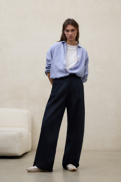 NAVY BLUE MIEL LINEN TROUSERS FOR WOMEN | ECOALF