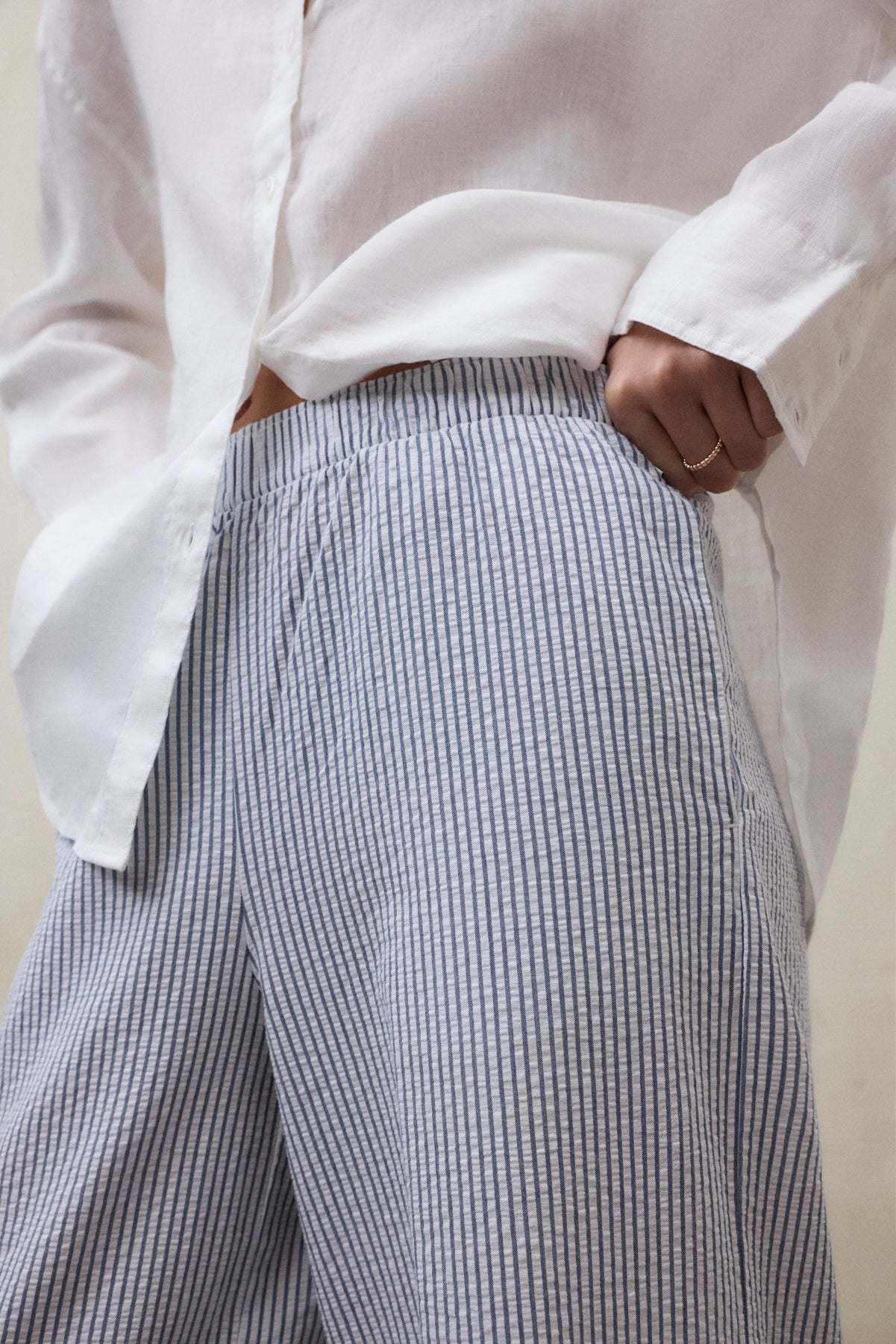 BLUE AND WHITE MOSS TROUSERS