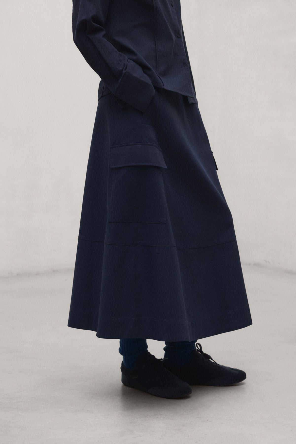 NAVY BLUE TECHNICAL COTTON KANO SKIRT