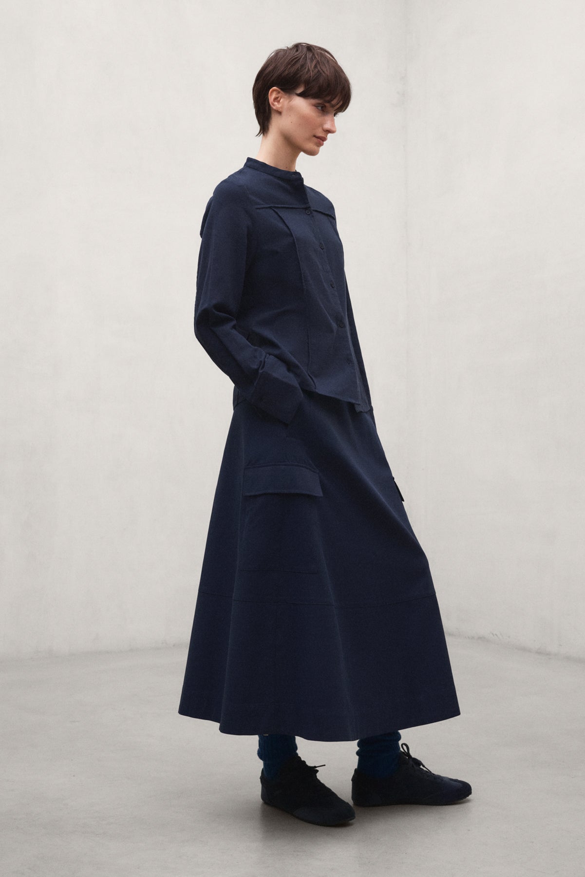 NAVY BLUE TECHNICAL COTTON KANO SKIRT