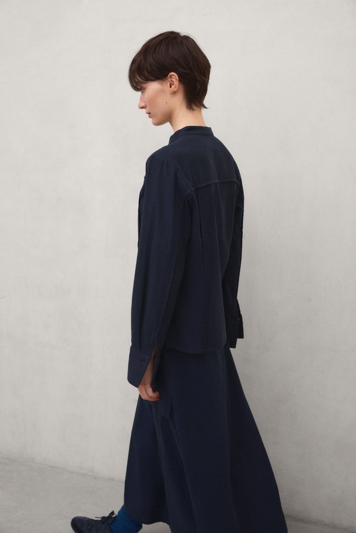 NAVY BLUE TECHNICAL COTTON KANO SKIRT