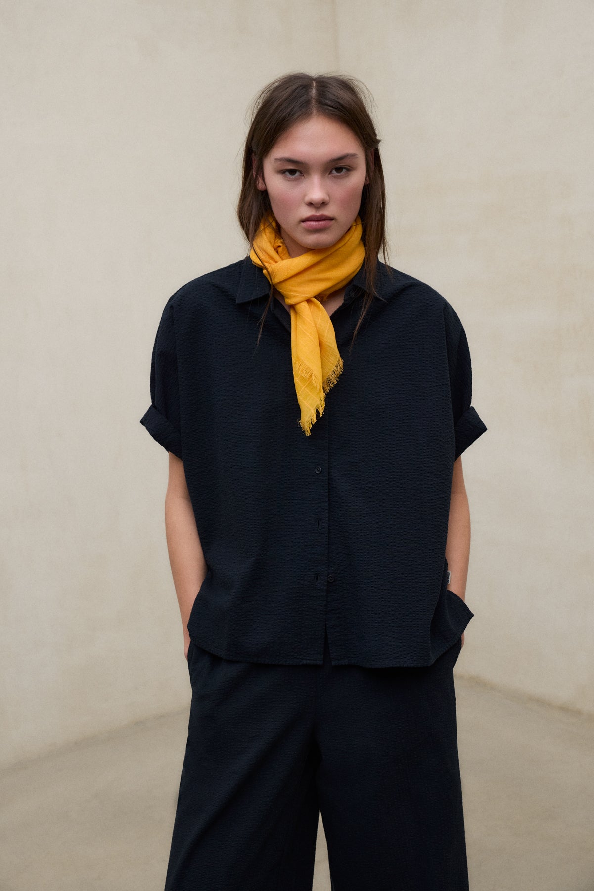 CAMISA MELANIA DE SEERSUCKER AZUL MARINO