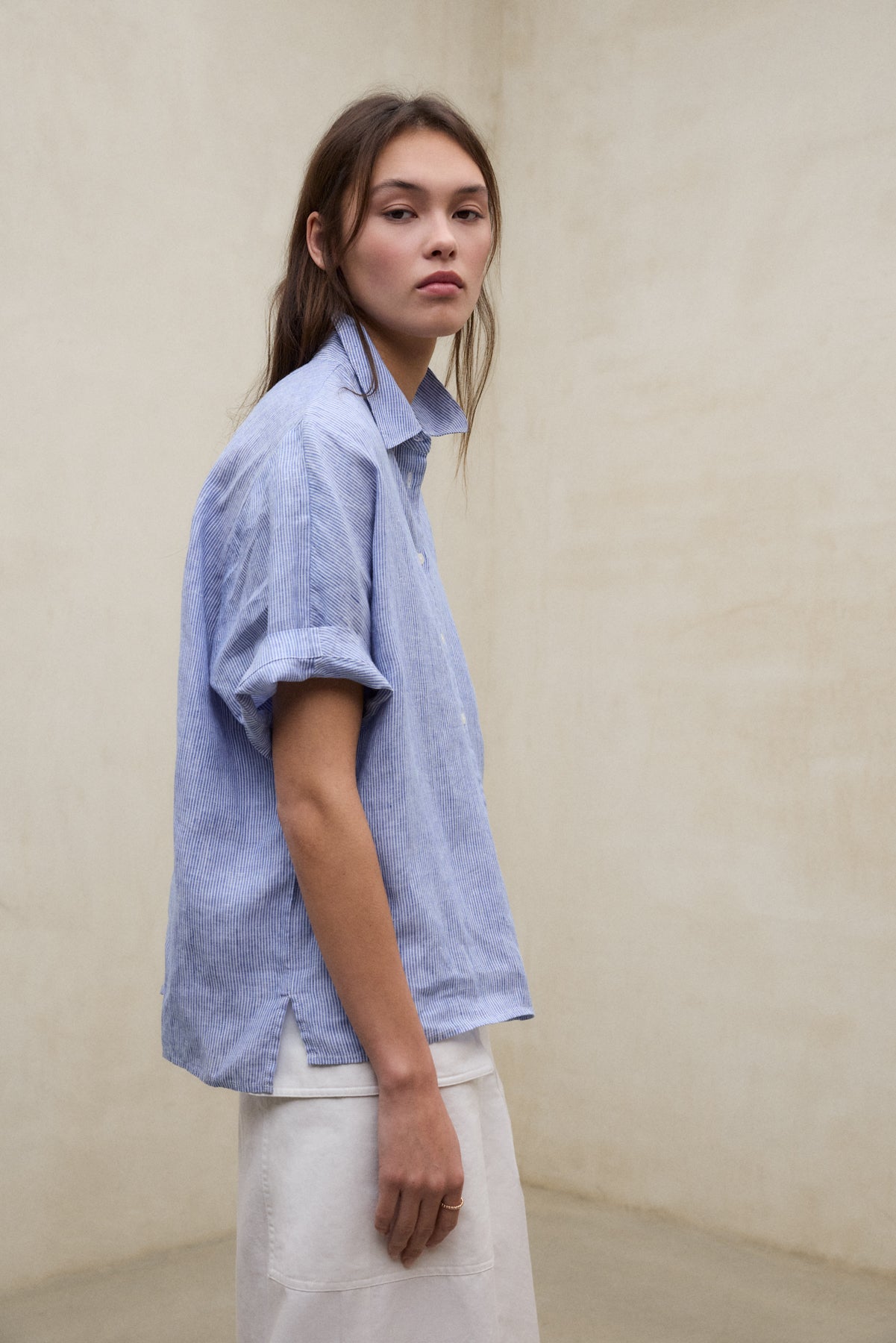 CAMISA MELANIA A RAYAS AZUL