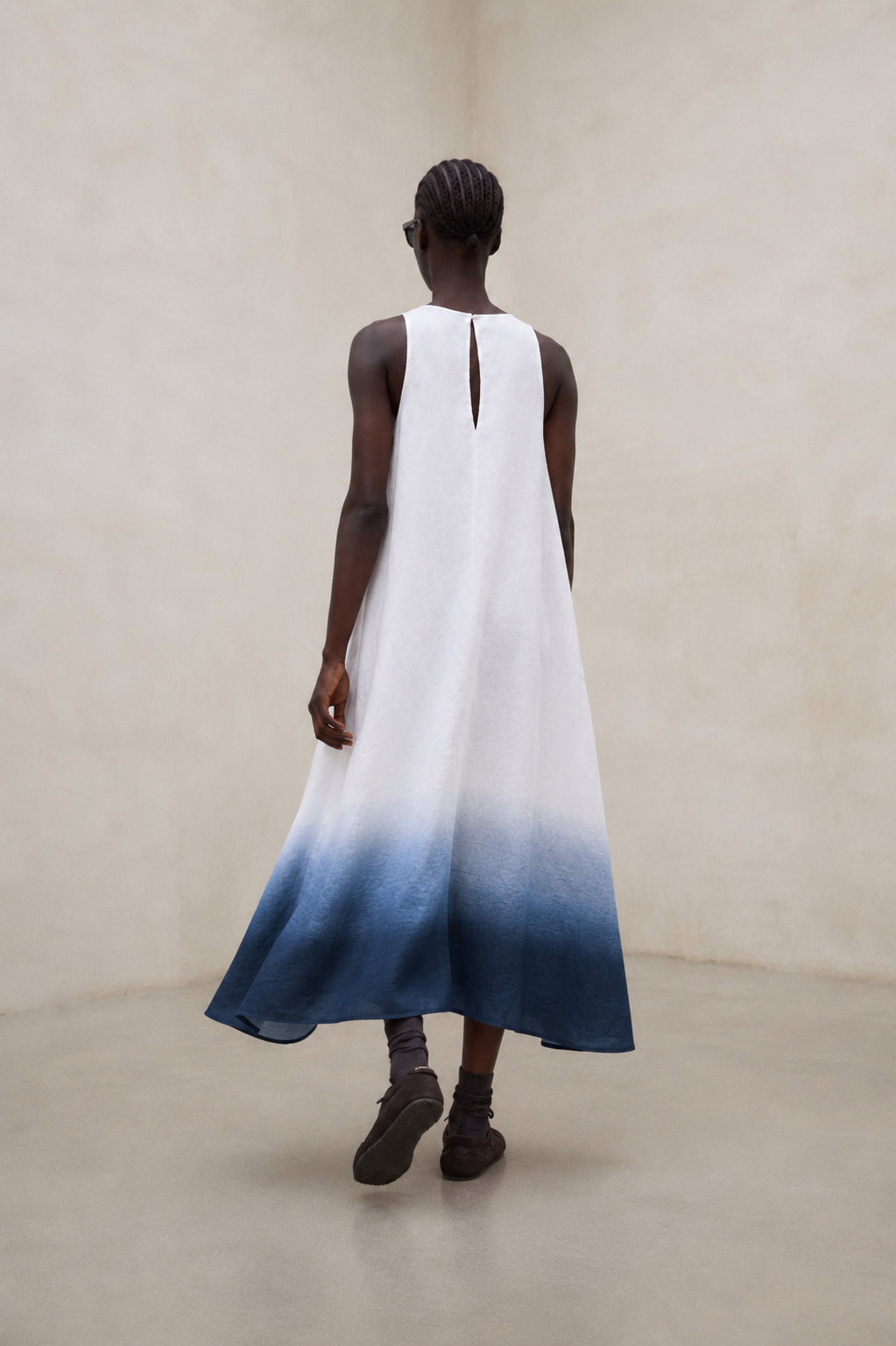 UKARA PRINTED DRESS NAVY BLUE